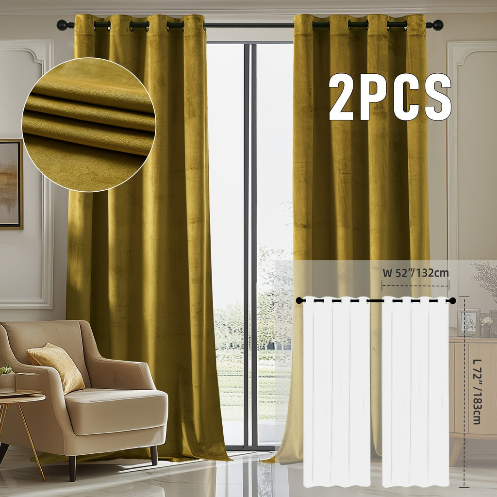 Velvet Room Darkening Curtains 2 Panels | Grommet Top Thermal Insulated Soundproof Blackout Curtains for Living Room Bedroom, Soft Solid Color Vintage Window Drapes
