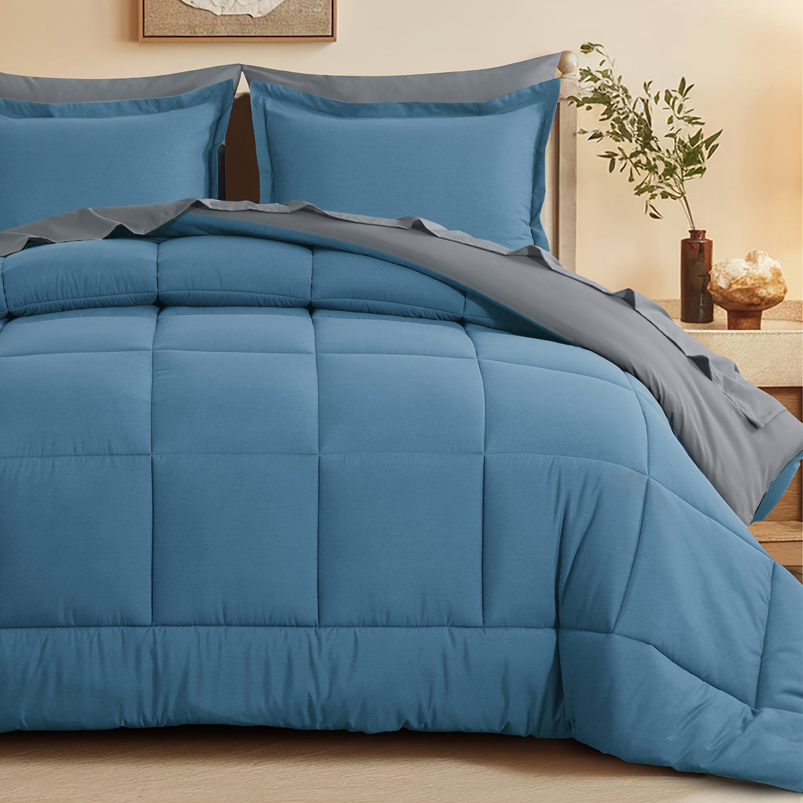7 Piece Comforter Set Luxury Soft Fluffy Bedding All Season Bed in a Bag with Comforter Fitted Sheet Flat Sheet Pillowcases Hypoallergenic Breathable Easy Care Queen King Twin XL Full
