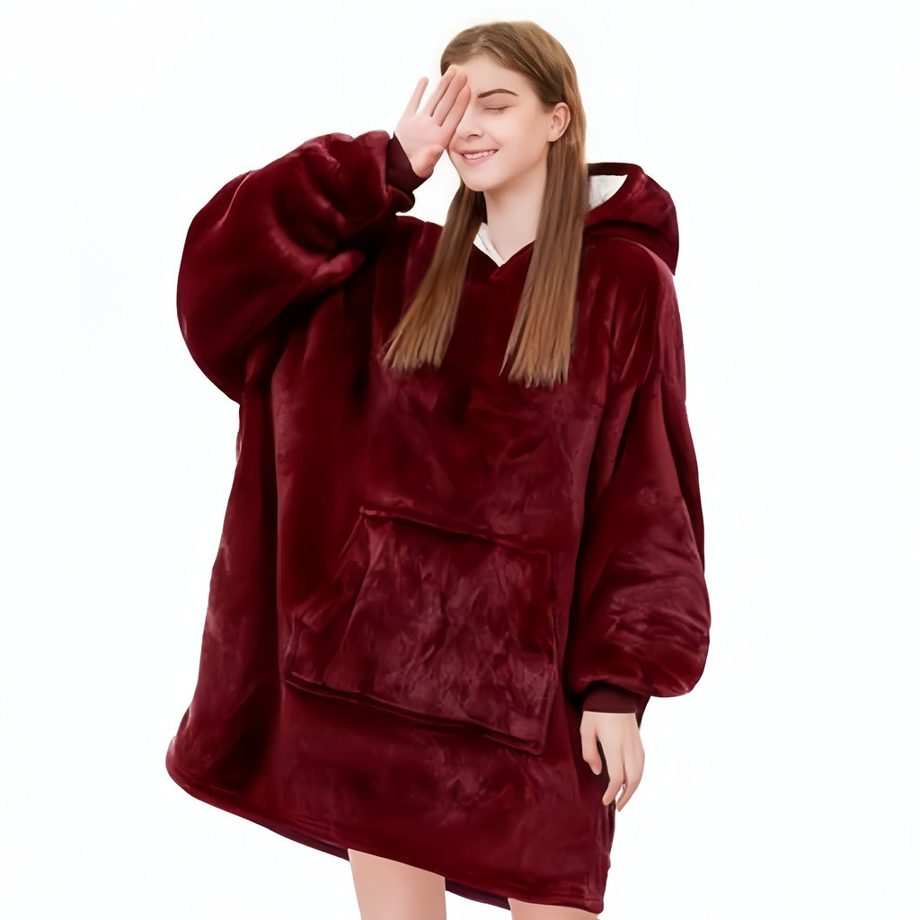Reversible Hooded Wearable Blanket ¨C Double-Sided Coral Fleece Suede Hoodie with Kangaroo Pocket, Machine Washable, 6 Colors