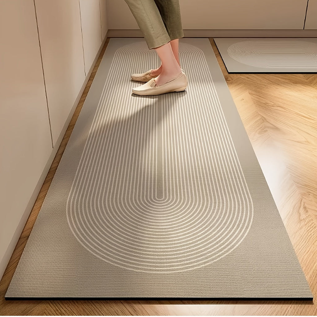 Kitchen Mat Non-Slip Absorbent Runner Rug Nordic Floral Pattern Anti-Fatigue Floor Mat with Rubber Backing for Kitchen Bathroom Hallway Laundry Room Beige Brown Washable