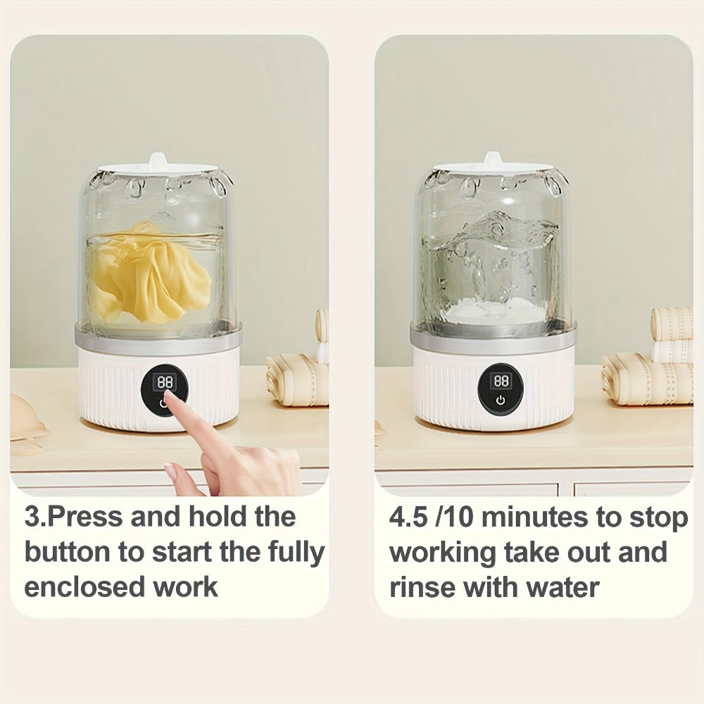 Portable Mini Washing Cup One-Button Start 2 Modes Impeller Hand-Wash Simulation Space-Saving Electric Mini Washer for Travel Camping Dorms Small Spaces White