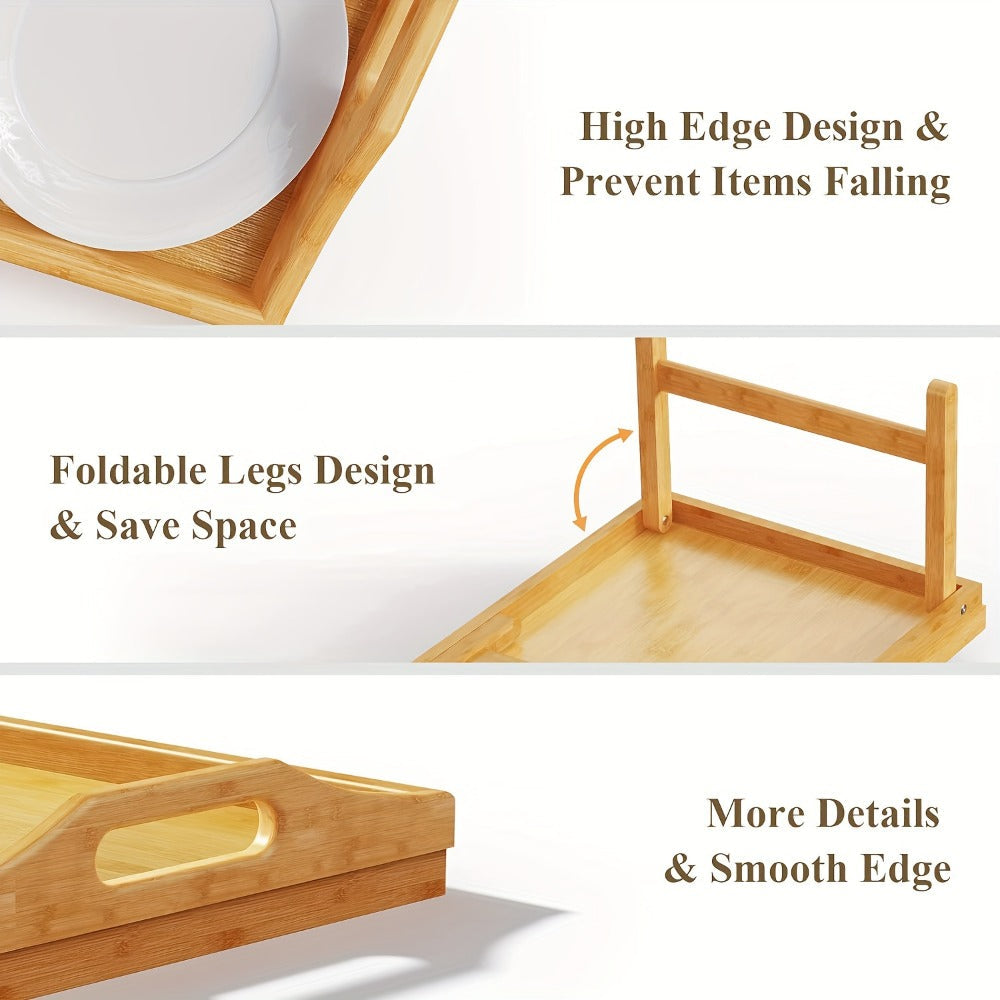 Bamboo Bed Tray Table with Folding Legs & Handles ¨C Breakfast Sofa Lap Desk, 19.32¡± x 11.83¡±, Natural Bamboo