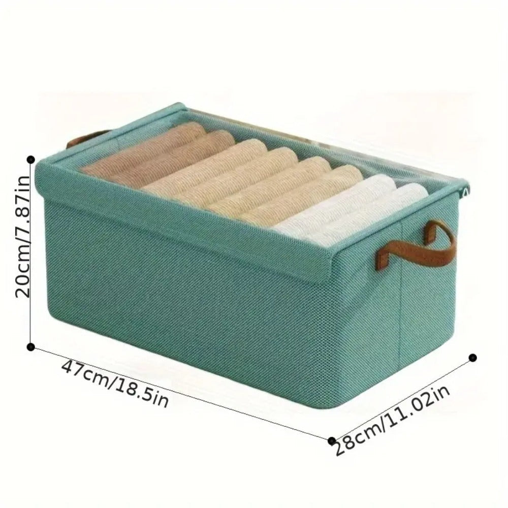 Foldable Clothes Storage Box with Transparent Lid 6-Pack, Stackable Wardrobe Organizer Bins with Steel Frame & Handles, Collapsible Fabric Closet Storage Boxes for Clothing Blankets Sundries, Green Beige Gray