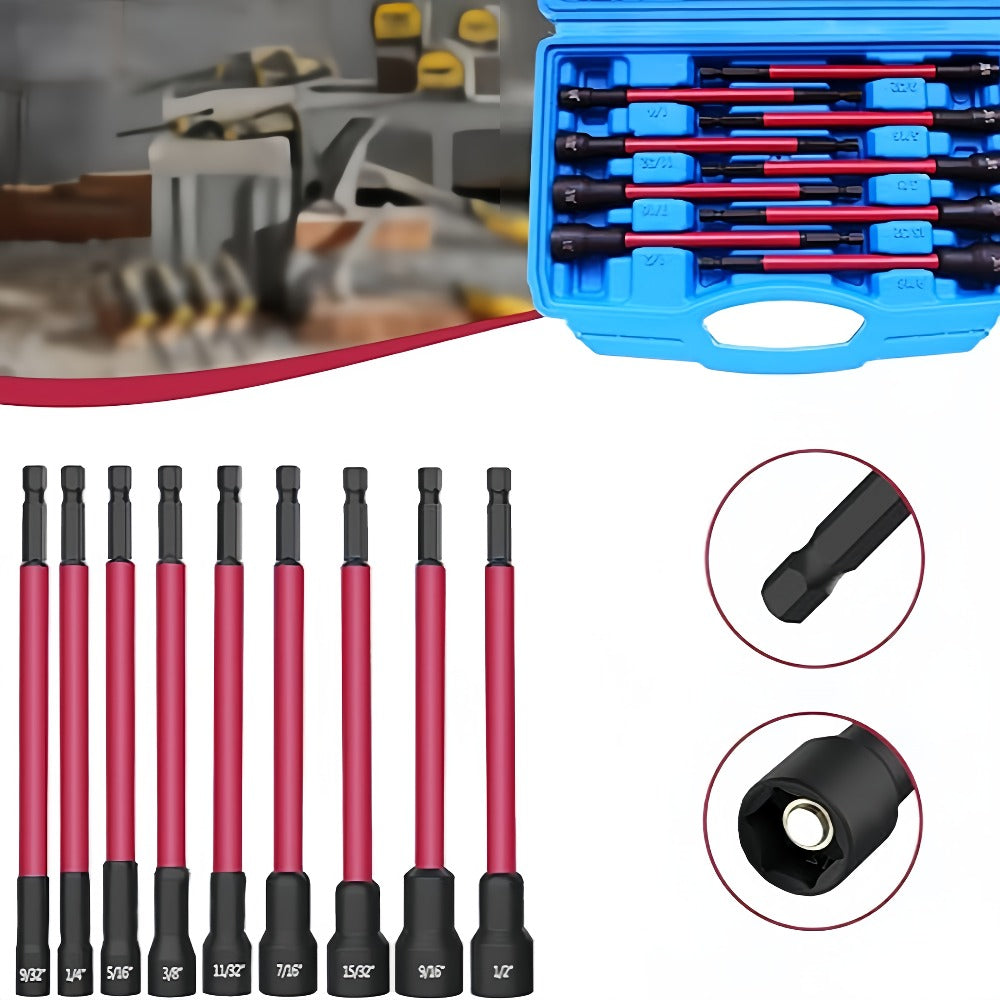 Magnetic Nut Driver Set 18-Piece ¨C Impact-Ready Extra Long Hex Shank, SAE & Metric CR-V Steel Screwdriver Bit Kit for Power Drills, Home Repair & Professional Use