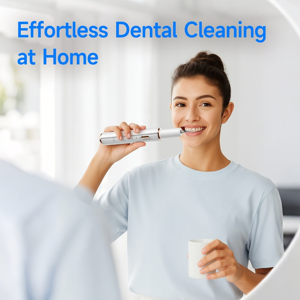 Electric Tooth Cleaner Tartar Remover Rechargeable - 5 Speed Modes, LED Light, USB Charging, 2 Replaceable Brush Heads, Dental Plaque Scraper for Teeth Whitening, Stain & Tartar Removal, Dental Mirror