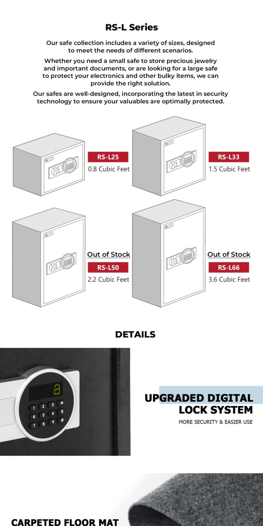 Fireproof Home Safe Box with Digital Keypad and Key Lock Heavy Duty Steel Security Safe for Money Documents Valuables Jewelry Passports 0.23 0.8 1.5 2.2 Cubic Feet Multiple Colors with Cash Bag