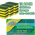 Non-Scratch Cellulose Sponge Dual-Sided with Tough Scouring Pad ¨C Dishwashing Sponges for Kitchen, Dishes & Bathroom, Absorbent & Durable, Green or Blue, 9/12/18/27 Pack Value Sets