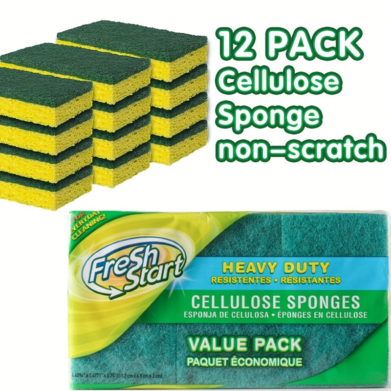 Non-Scratch Cellulose Sponge Dual-Sided with Tough Scouring Pad ¨C Dishwashing Sponges for Kitchen, Dishes & Bathroom, Absorbent & Durable, Green or Blue, 9/12/18/27 Pack Value Sets