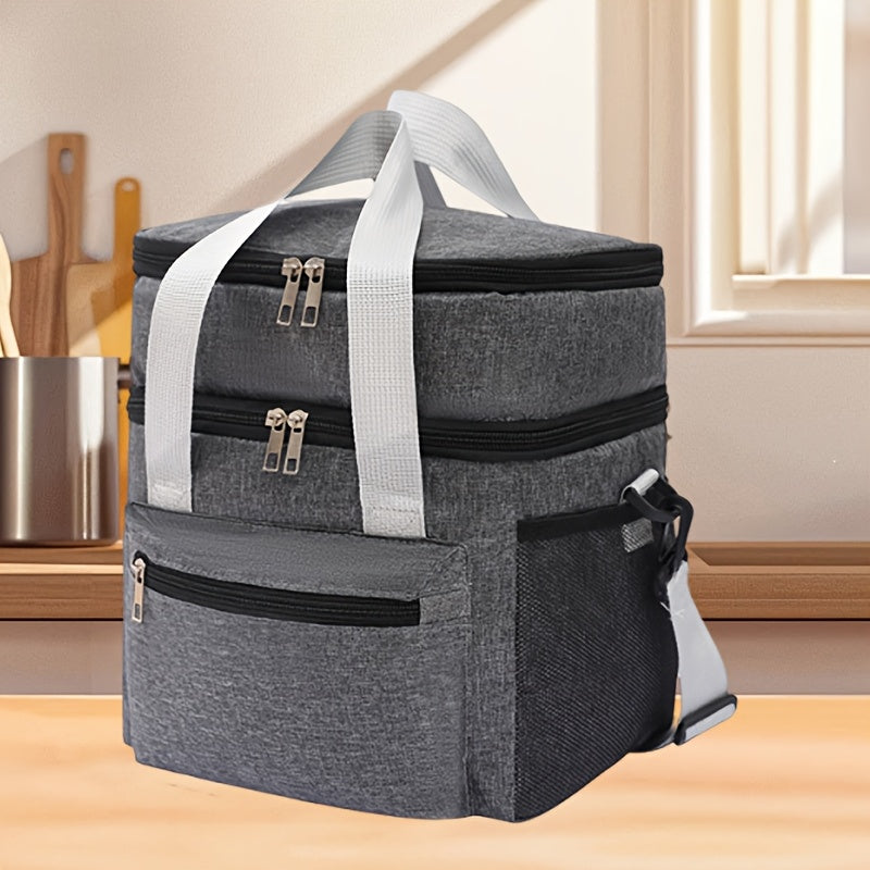 Insulated Lunch Bag Large Capacity Leakproof Waterproof with Shoulder Strap Double Pocket Portable Cooler Tote for Men Women Work School Picnic Beach in Black Grey Burgundy Blue