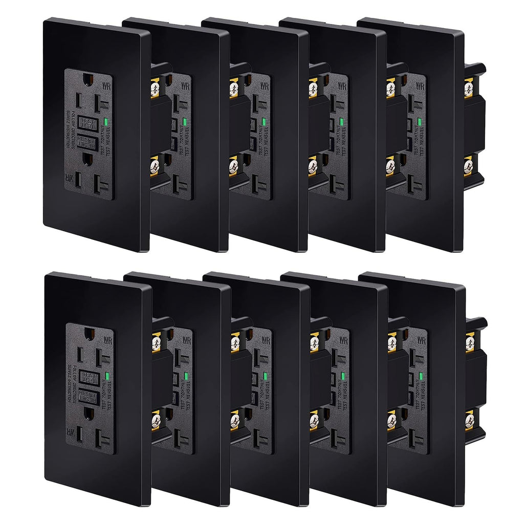 GFCI Outlet 20 Amp Tamper Resistant WR Weather Resistant with Wall Plate ETL Listed LED Indicator Test Reset Button Ground Fault Circuit Interrupter for Bathroom Kitchen Garage 2 4 6 10 20 Pack Black White