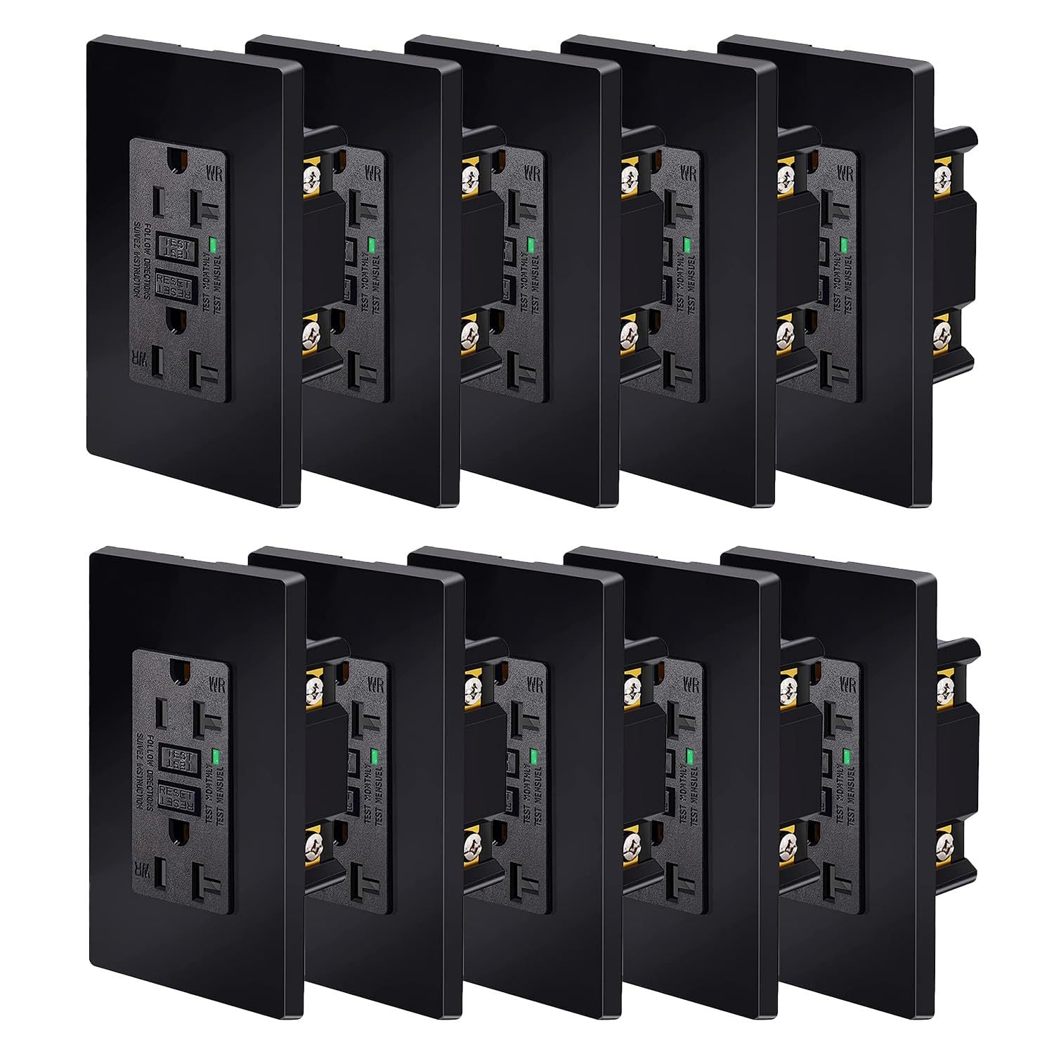 GFCI Outlet 20 Amp Tamper Resistant WR Weather Resistant with Wall Plate ETL Listed LED Indicator Test Reset Button Ground Fault Circuit Interrupter for Bathroom Kitchen Garage 2 4 6 10 20 Pack Black White
