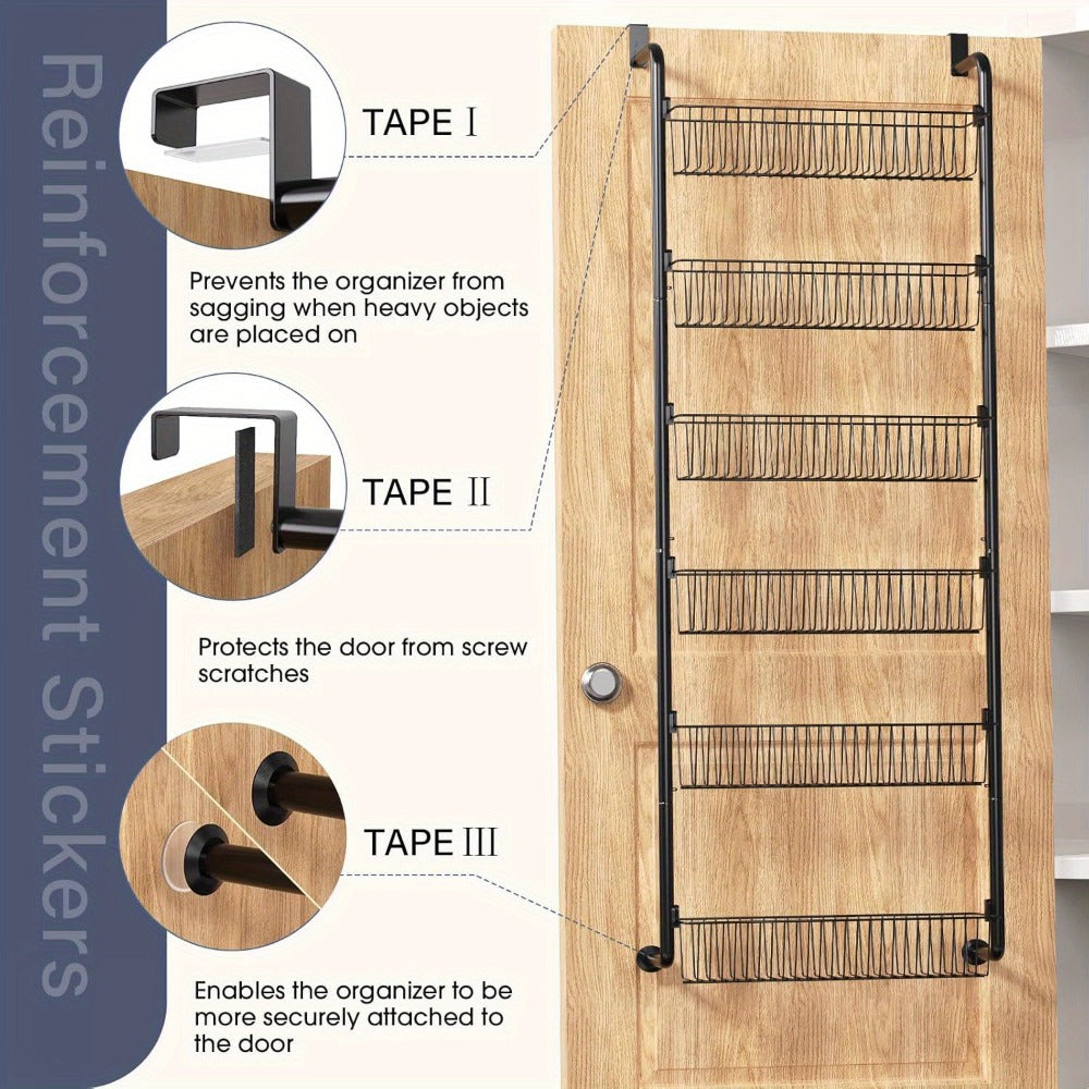 Over the Door Pantry Organizer 6-Tier & 8-Tier Metal Hanging Spice Rack | Back of Door Storage for Kitchen Pantry Laundry Bathroom | Versatile Door Mounted Seasoning Rack in Black & White