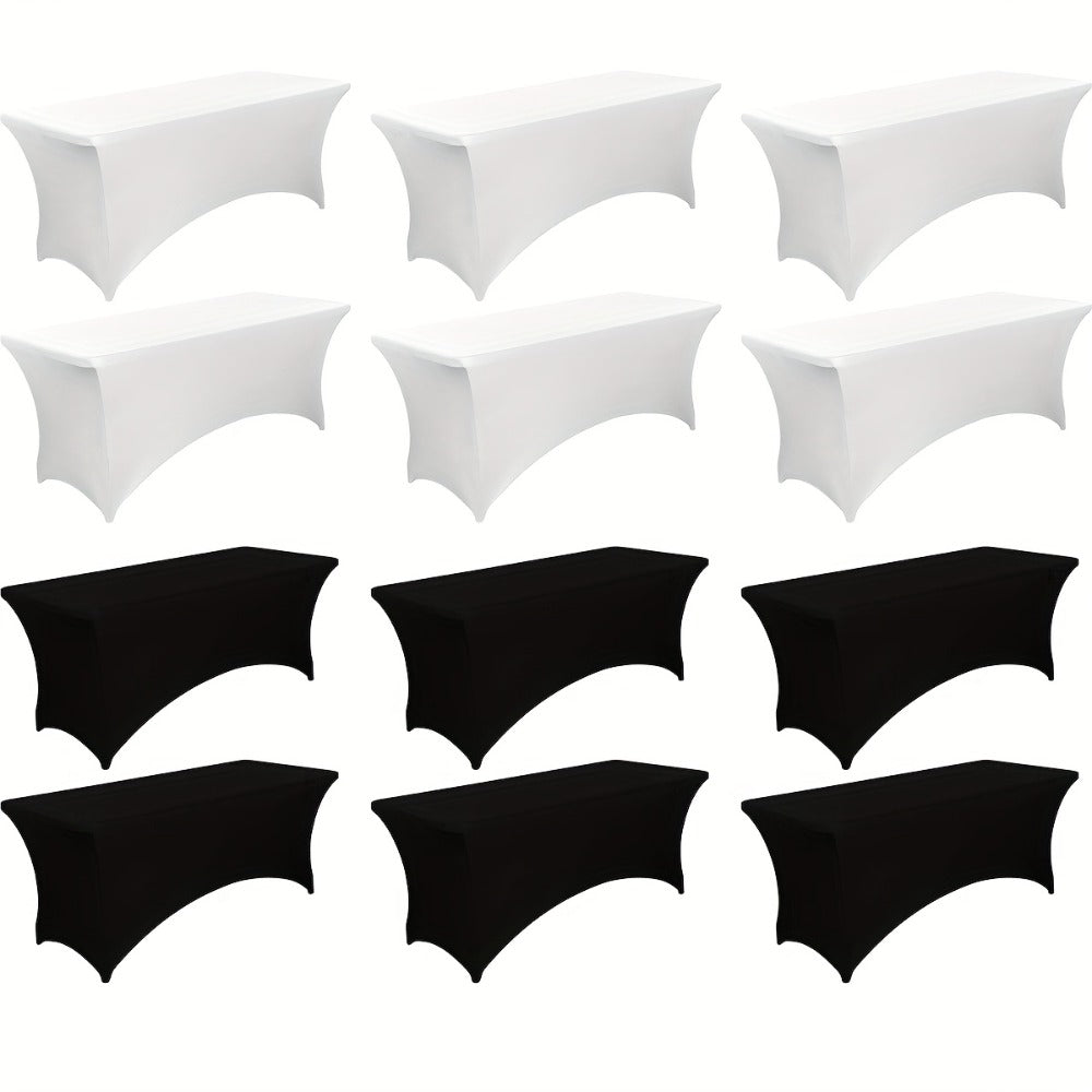 6 Foot Stretch Tablecloth 6/12/24 Pack - Rectangular Spandex Table Cover for Weddings, Trade Shows & Events