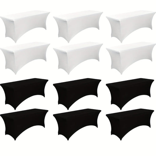 6 Foot Stretch Tablecloth 6/12/24 Pack - Rectangular Spandex Table Cover for Weddings, Trade Shows & Events
