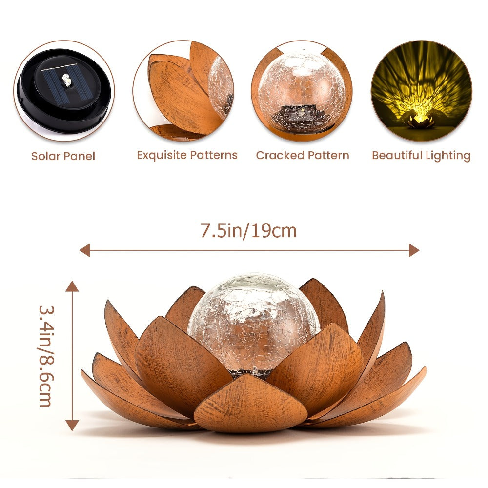 Solar Lotus Cracked Glass Ball Garden Lamp 2pcs ¨C Waterproof Metal Cracked Ball Solar Light for Outdoor & Indoor Decoration | Garden, Balcony, Dining Table & Living Room Decor | Father¡¯s Day Gift