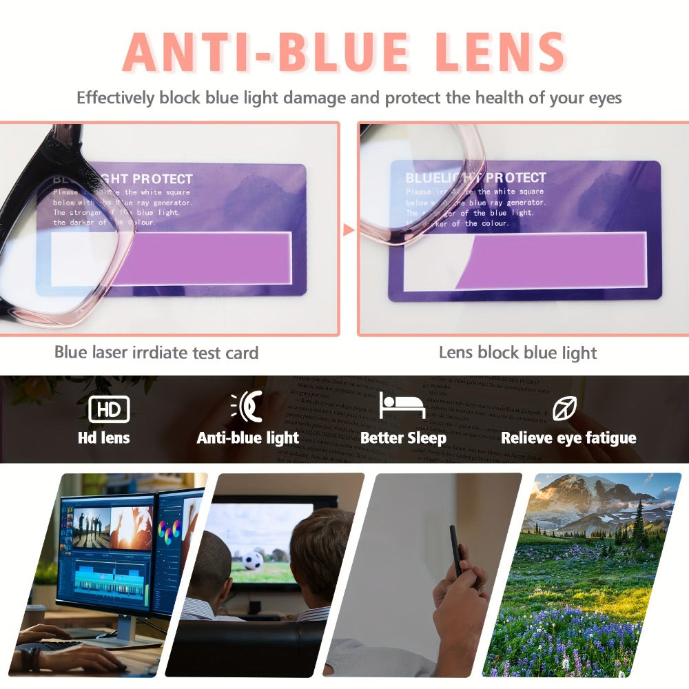 Blue Light Blocking Reading Glasses 3 Pack - Anti Blue Light Computer Readers for Women and Men, Square Spring Hinge Frames with Eyeglass Cloths and Bags, Multiple Magnifications