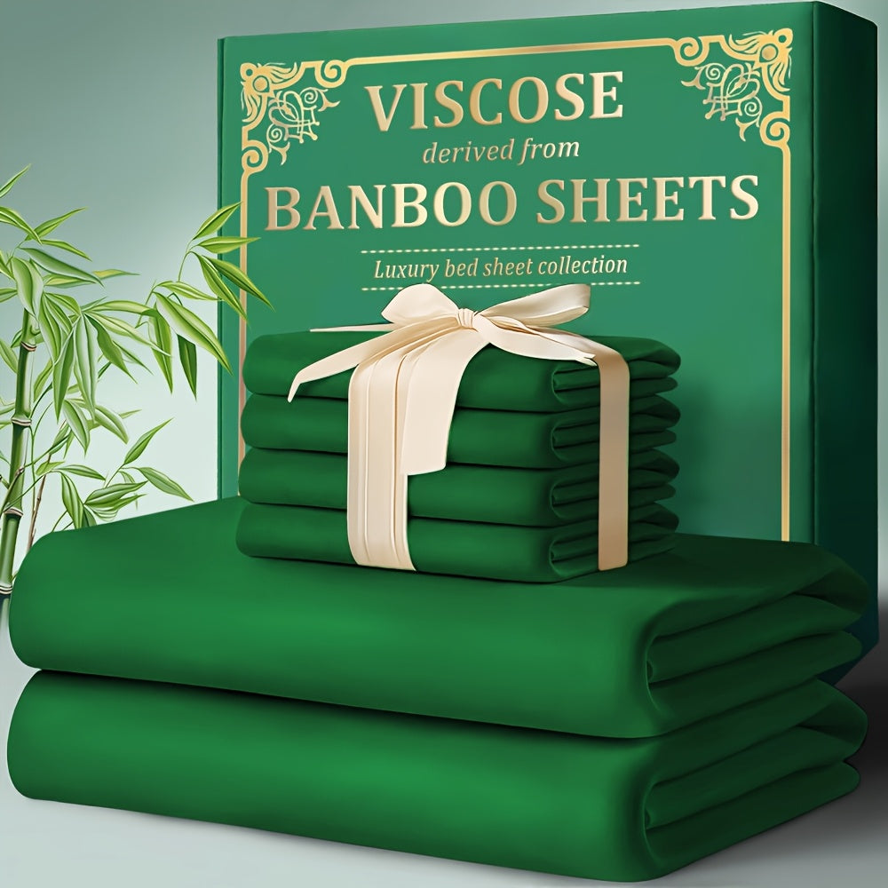 Bamboo Fitted Sheet Set 4-Piece Deep Pocket 18¡±-24¡±, 2200TC Ultra-Soft Cool Breathable Bed Sheets, Anti-Shrink Fade-Resistant, Ideal for Hot Sleepers