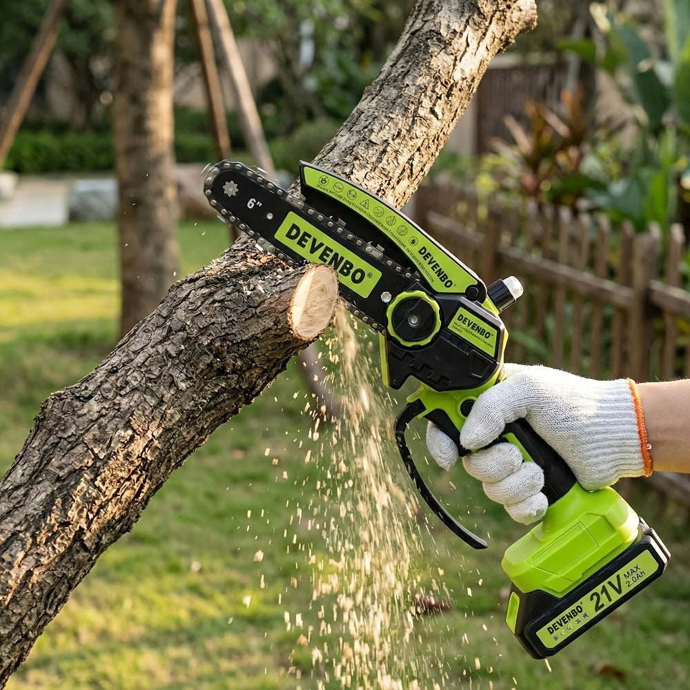 Cordless Mini Chainsaw 6 Inch ¨C Handheld Lightweight Portable Electric Chainsaw with Safety Equipment, for Yard Gardening, Tree Pruning, Home Woodworking & Outdoor Survival, Thoughtful Gift for Men (1 or 2 Batteries)