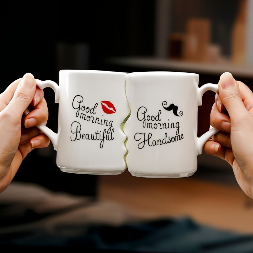 Kissing Couple Ceramic Mug Set 2pcs - Love Coffee Mug Anniversary Wedding Valentine Gift 360ml