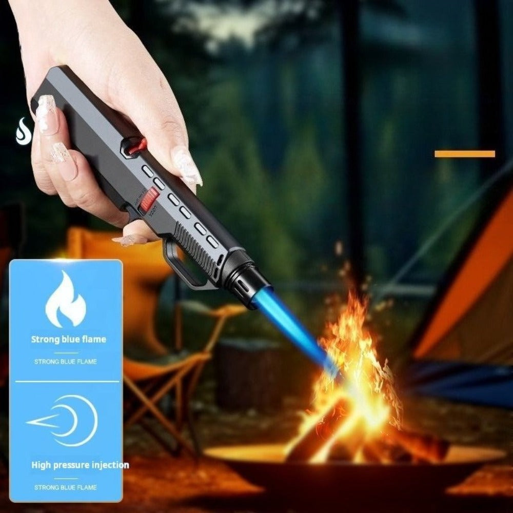 1300¡ã Outdoor Windproof Torch Lighter Blue Flame with Safety Lock & Non-Slip Grip - Refillable for Candles, BBQ, Fireplace & Camping | 2 Colors | Butane Not Included