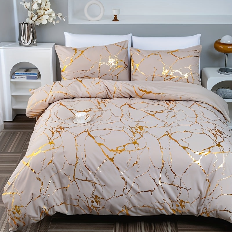Duvet Cover Set 3 Piece Soft Bronzing Texture Bedding Set with Duvet Cover and 2 Pillowcases for Home Dormitory All Season Twin Full Queen King