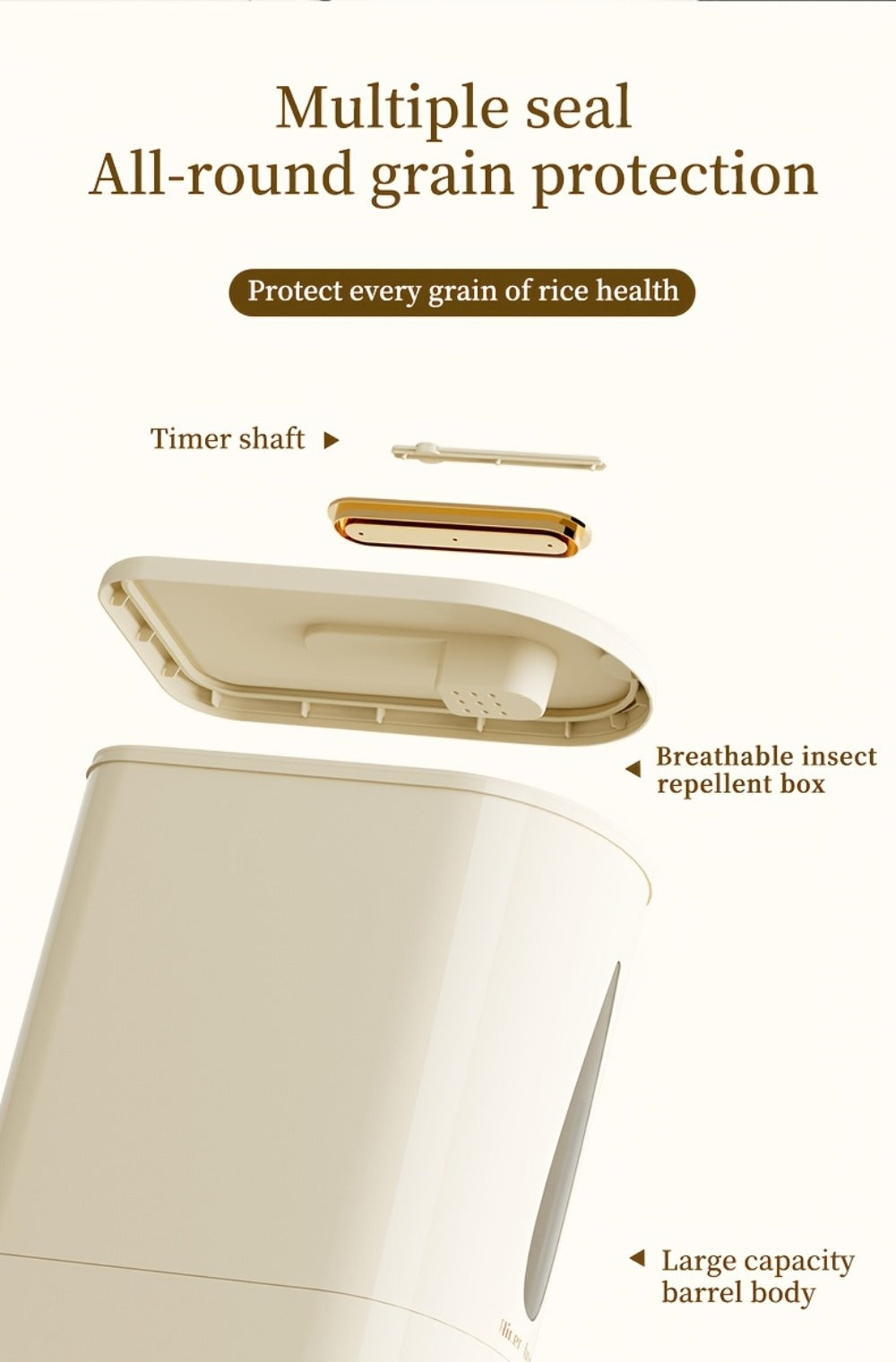 Rice Dispenser Storage Container Press Type Measuring Cup Moisture-Proof Sealed Grain Bin - Large Capacity Airtight Rice Storage Box for Rice Coffee Beans Flour Legumes Pet Food Kitchen Pantry Organizer