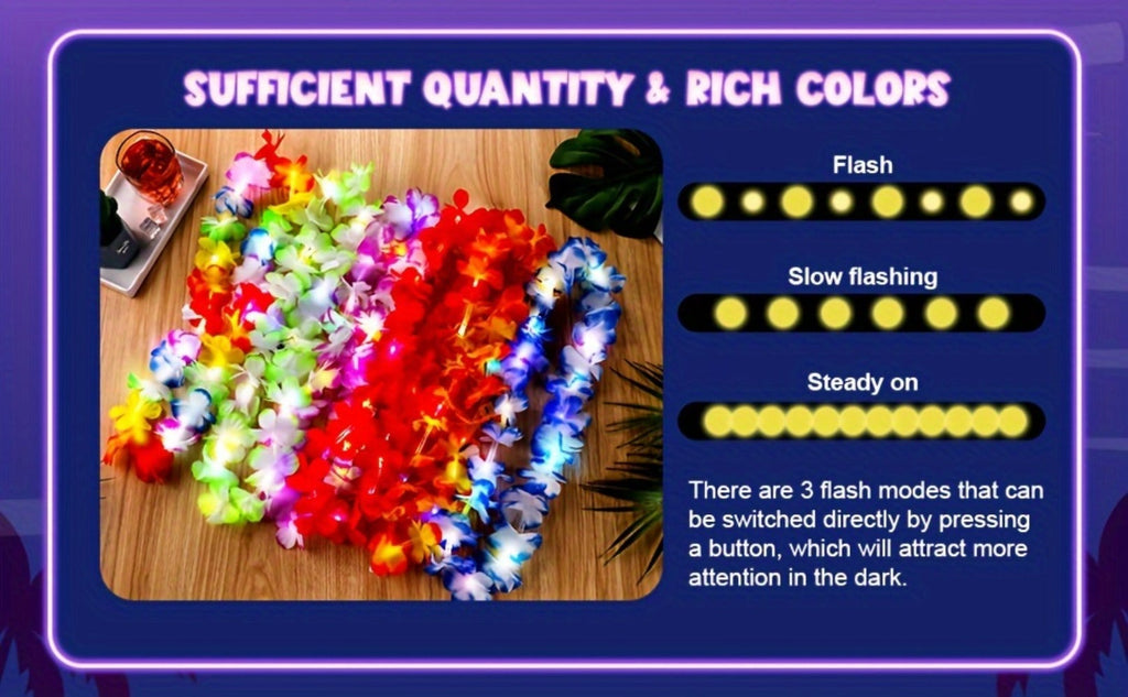 Light Up Hawaiian Lei Necklace 26pcs LED Flower Leis Glow Necklaces for Luau Party Beach Party Tropical Costume Accessories