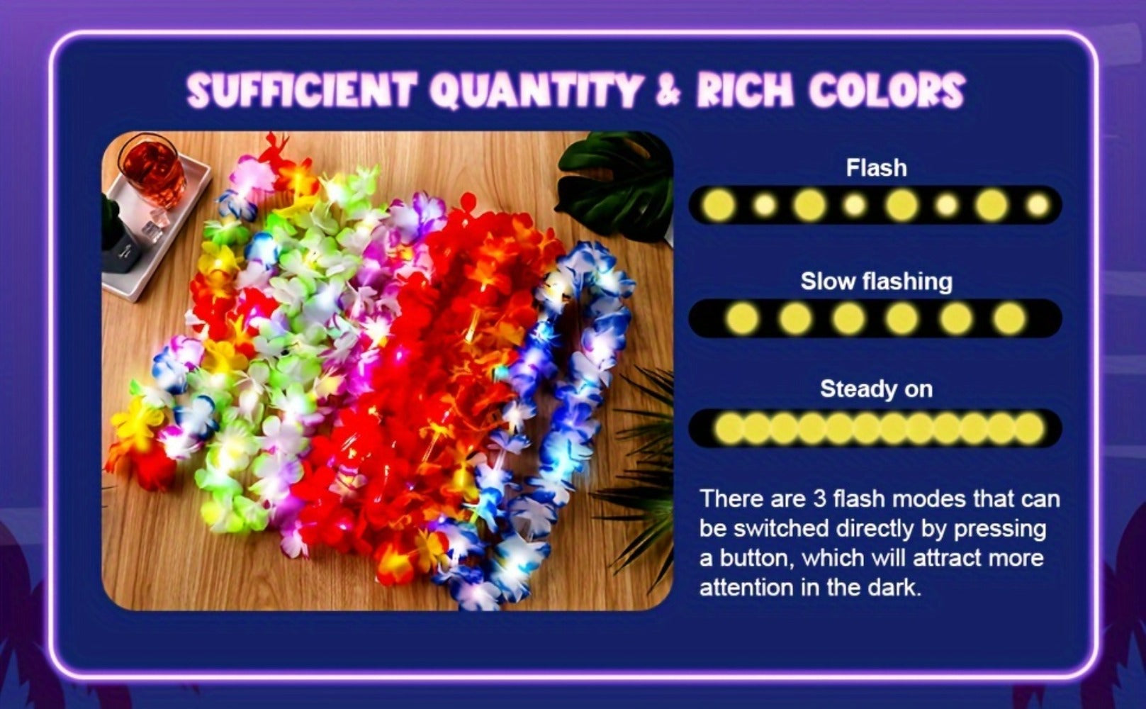 Light Up Hawaiian Lei Necklace 26pcs LED Flower Leis Glow Necklaces for Luau Party Beach Party Tropical Costume Accessories