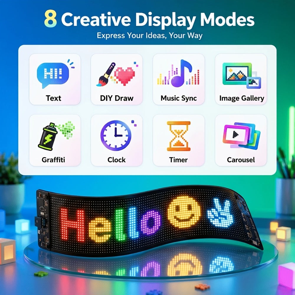 Programmable LED Sign ¨C Flexible Matrix Display with App Control, Custom Text & Animations, Music Sync, USB Powered LED Panel for Bedroom Decor Store Window Business Display (3 Sizes)