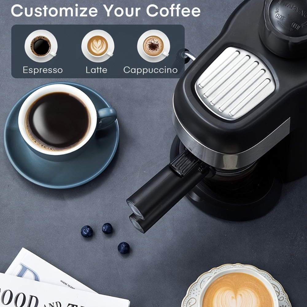 Espresso Machine 3.5 Bar Steam 4 Cup Cappuccino & Latte Maker with Milk Frother ¨C Stainless Steel One-Touch Home Coffee Machine for Espresso, Cappuccino & Latte, Black