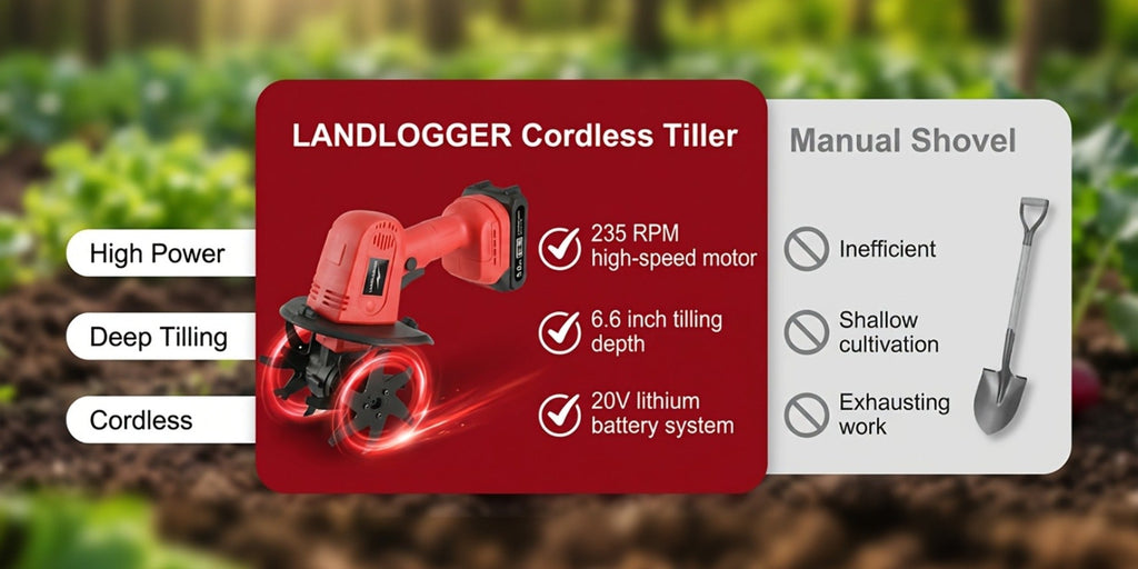 Cordless Electric Cultivator 20V Lightweight Handheld Rotary Tiller ¨C 9-Inch Width 6.6-Inch Depth, 1 or 2 Batteries & Charger, Garden Soil Tiller for Courtyard Farmland Vegetable Garden Raised Bed