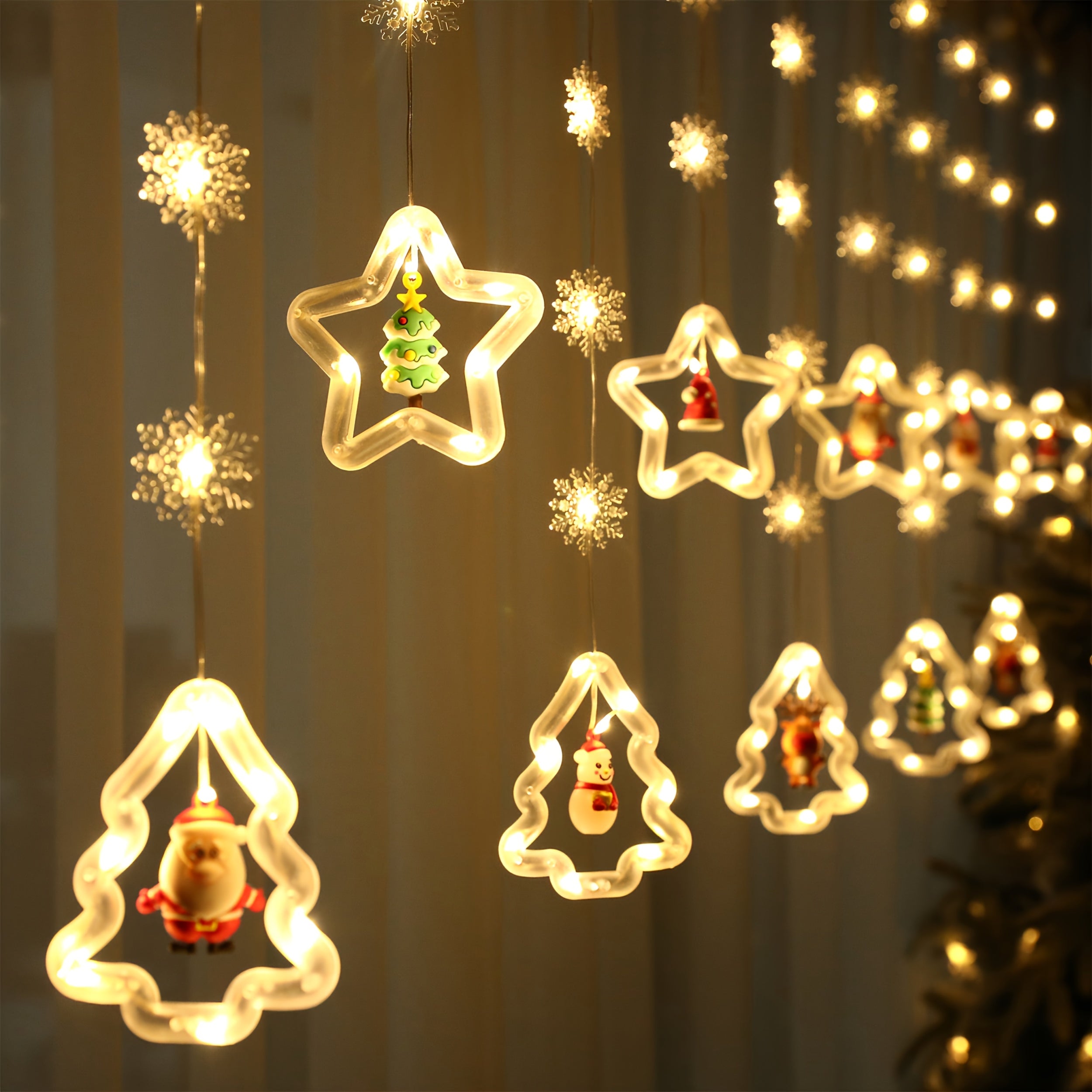 Mini LED String Lights Christmas Snowflake & Star Tree Shapes, 10-Pack USB Powered Fairy Lights 118 Inch, Indoor Holiday Decoration for Bedroom Window Curtain Wall Door Living Room Party Decor