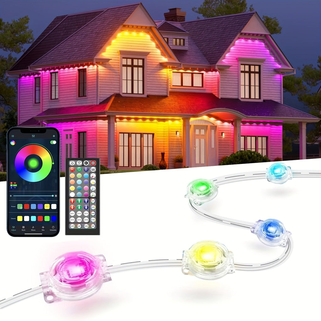 Permanent Outdoor Lights RGB Eave Light IP67 Waterproof | DIY Scene Mode Music Sync Color Changing | Outdoor Decoration Garden Party Holiday Lighting 50FT 100FT 200FT 300FT 400FT
