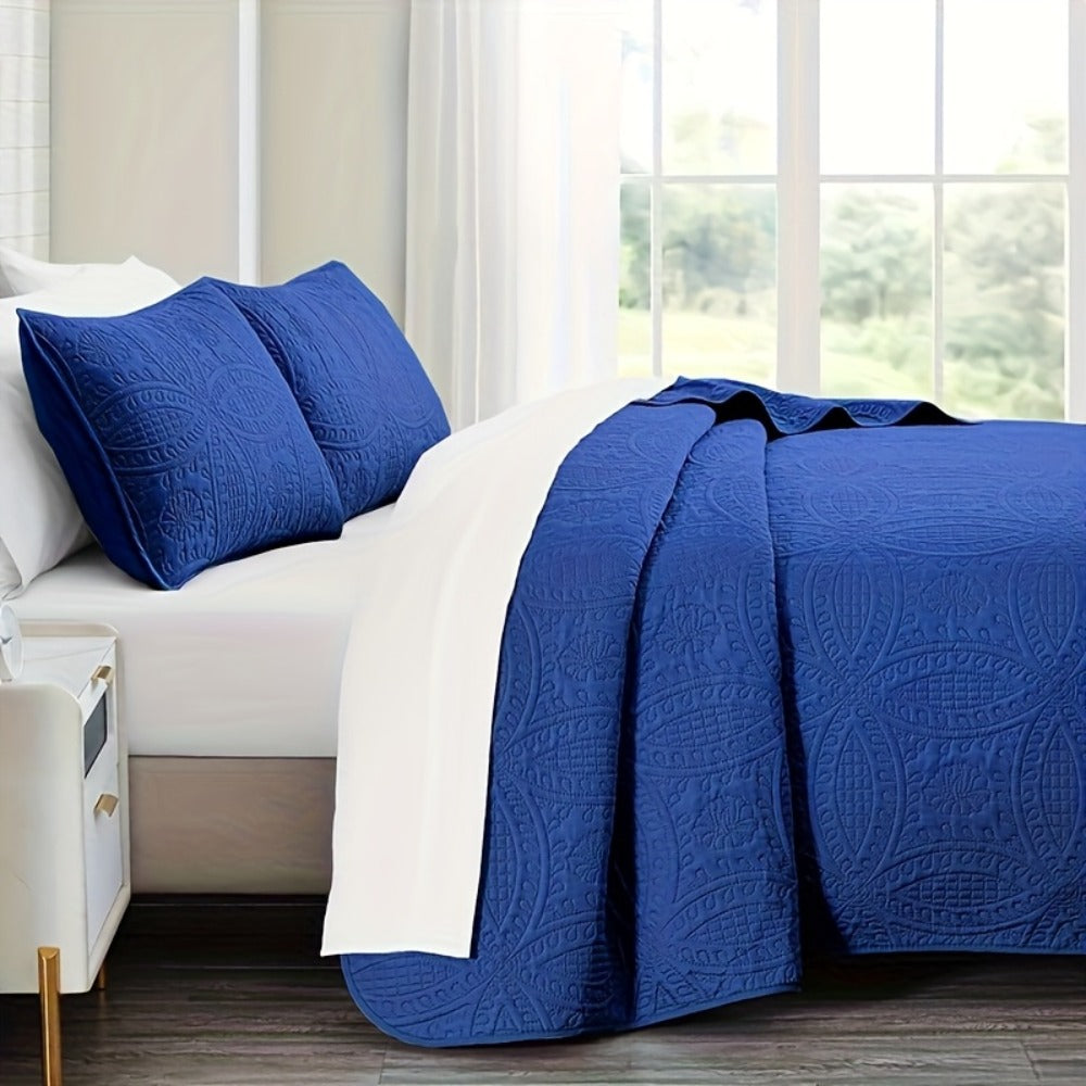 Quilt Coverlet Set 2-3 Piece Lightweight Microfiber Bedspread Coin Pattern Soft Skin-Friendly Anti-Allergy Machine Washable Twin Full Queen King