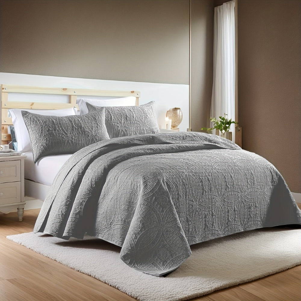 Quilt Set 3 Piece Soft Lightweight Bedding - Thin Bed Quilt with 2 Pillowcases for Bedroom Guest Room, Full Queen King, All Season Comforter Set, 10 Colors