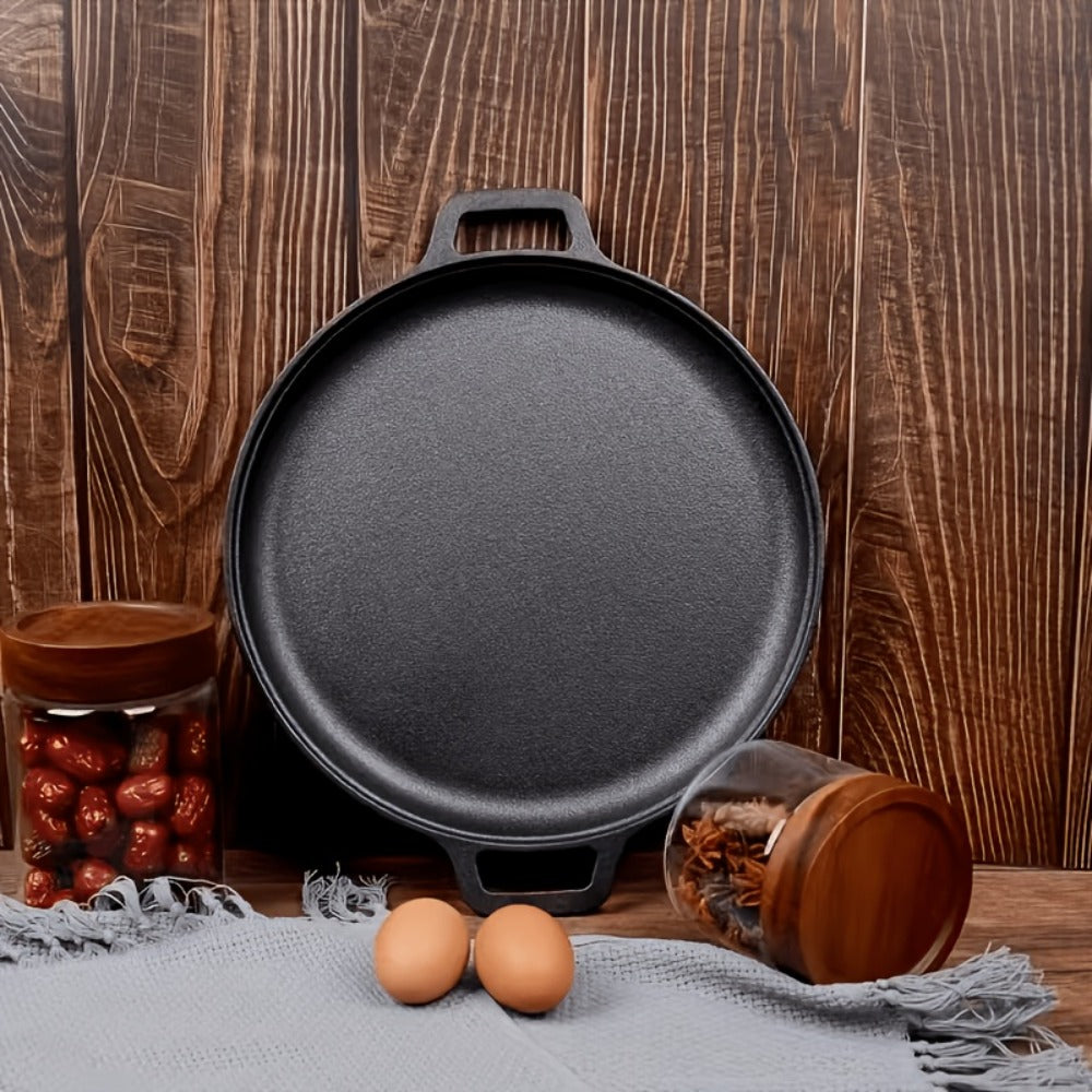 Cast Iron Skillet 11 Inch Pre-Seasoned Round Grill Pan with Dual Loop Handles ¨C Even Heating for Oven, Stovetop, Campfire & Grill | Heavy-Duty Kitchen Cookware for Pizza, Steak & More