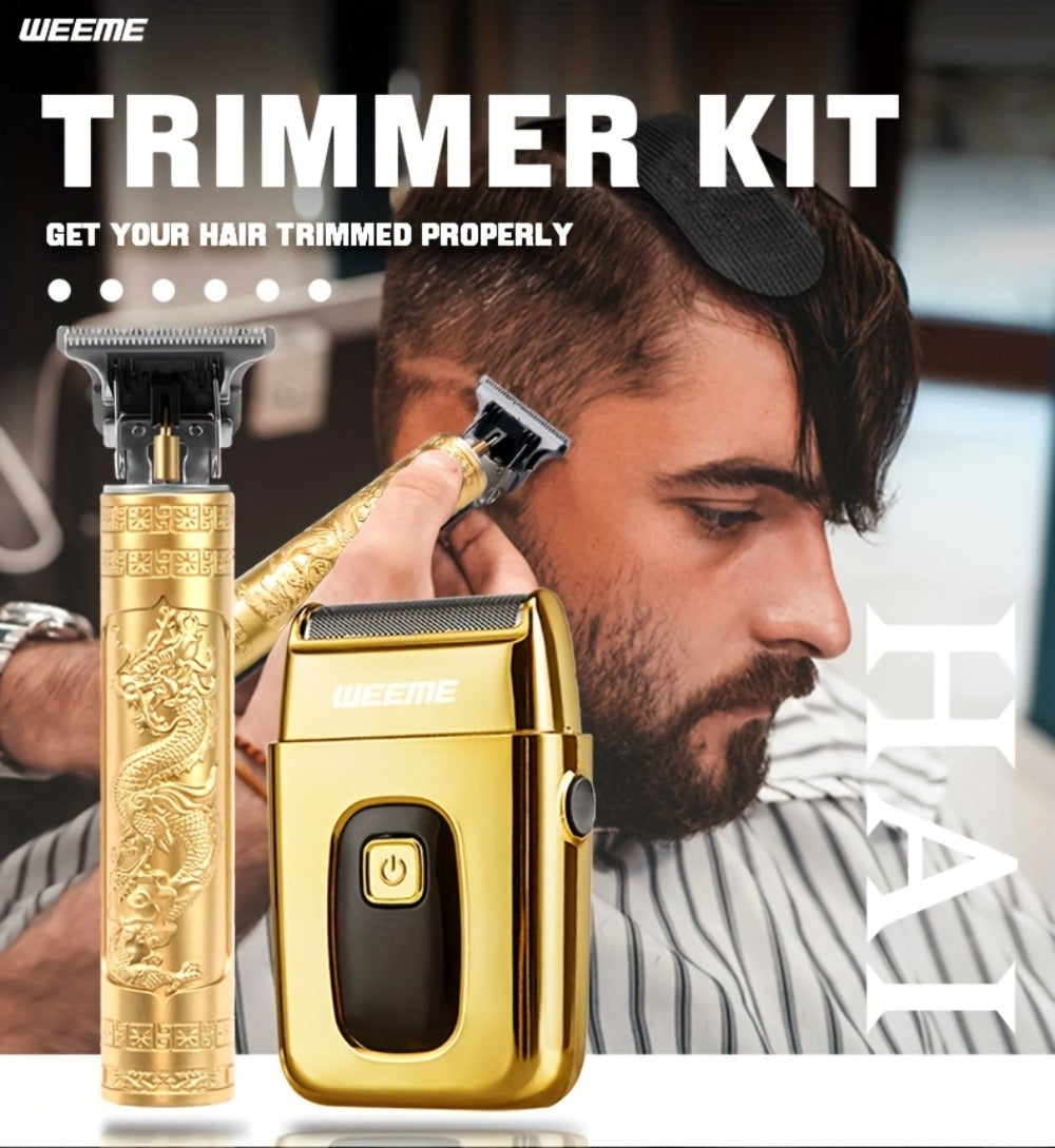 Men's Electric Hair Trimmer and Beard Trimmer 2-Piece Set Cordless Hair Clipper Short Beard Shaver for Haircut Shaving Styling Home Car Travel Use