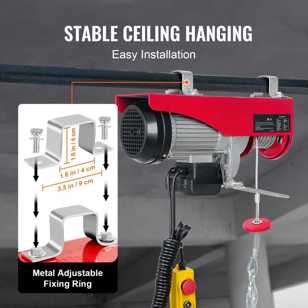 Electric Hoist 440 lb Garage Hoist Winch 120V ¨C 220 lb Single Rope / 440 lb Dual Rope, 40 ft Lift Height, Solid Copper Motor, Emergency Stop Switch, 5.25 ft Corded Control for Garage, Workshop & Construction