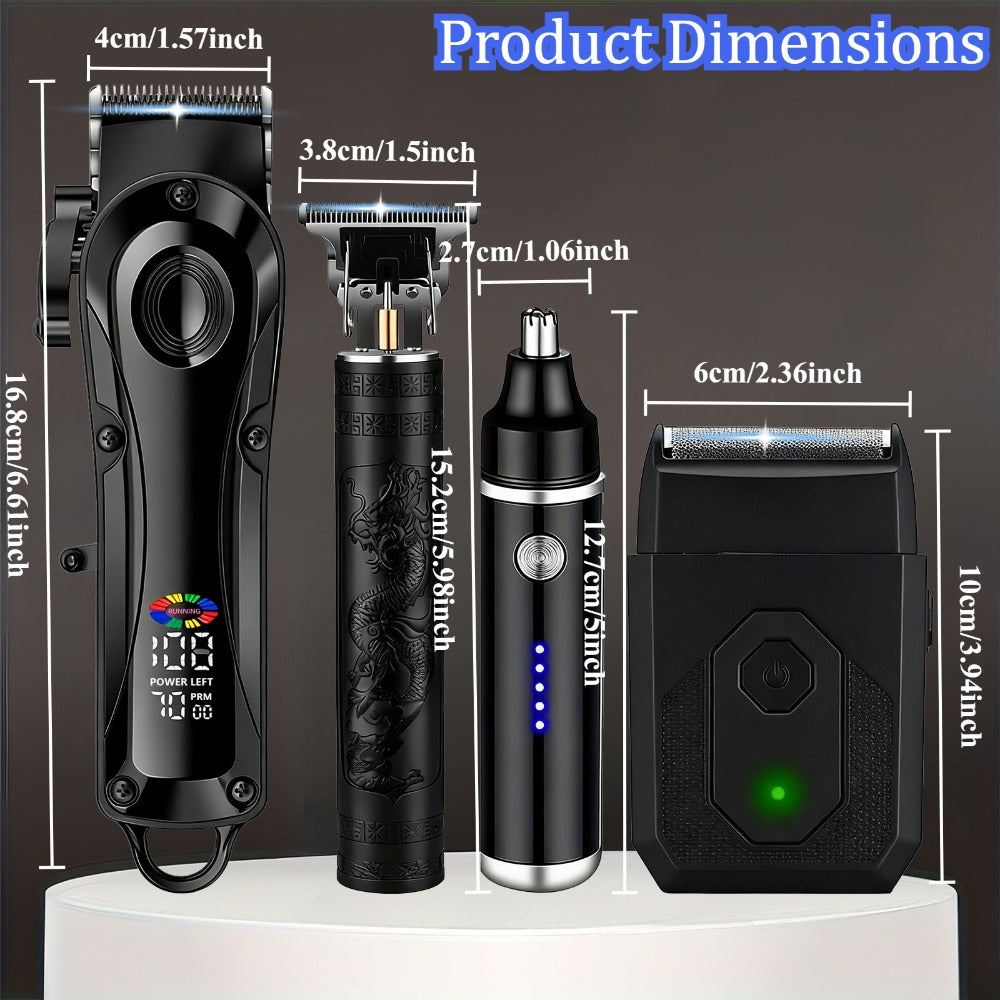 Electric Hair Clipper Set with LCD Screen - USB Rechargeable Hair Trimmer Kit with T-Blade, Guide Combs, Nose Hair Trimmer, Professional Grooming Kit for Men & Women, Home & Barber Shop Use