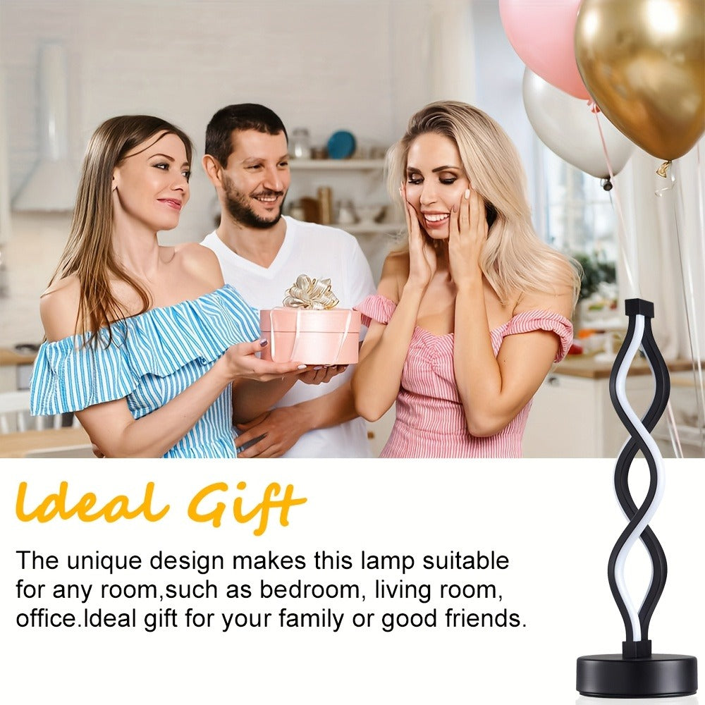 Spiral LED Table Lamp ¨C Modern Minimalist Wave Dimmable Desk Lamp, 3 Color Temperatures, USB Charging, Metallic Base, Creative Curved Night Light for Bedroom Living Room Office Study (1pc / 2pc / Wooden)