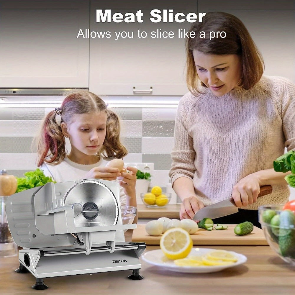 Electric Meat Slicer for Home Use ¨C Deli Food Slicer with 2 Removable Stainless Steel Blades, Adjustable Thickness, Food Carriage for Meat, Cheese & Bread