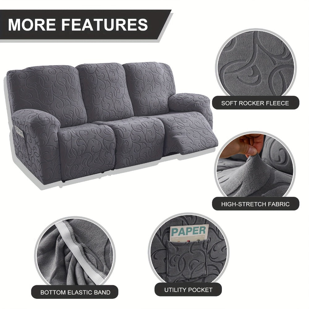 Chenille Recliner Sofa Cover 3 Seater High Stretch Thickened Hooked Fabric - Machine Washable Wear Resistant Couch Slipcover | Sand Color Light Grey Chocolate | Living Room Bedroom Furniture Protector