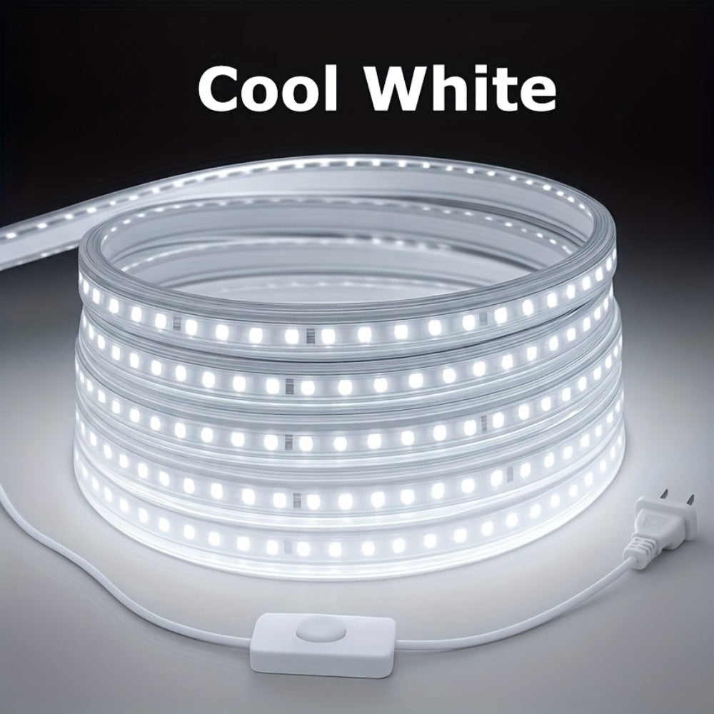 Waterproof LED Strip Lights 110V AC, IP65 120LEDs/Meter Ultra Bright LED Tape Light, Plug and Play Adhesive LED Ribbon for Outdoor Indoor Kitchen Garden Home Room Decoration, Warm White & Cool White