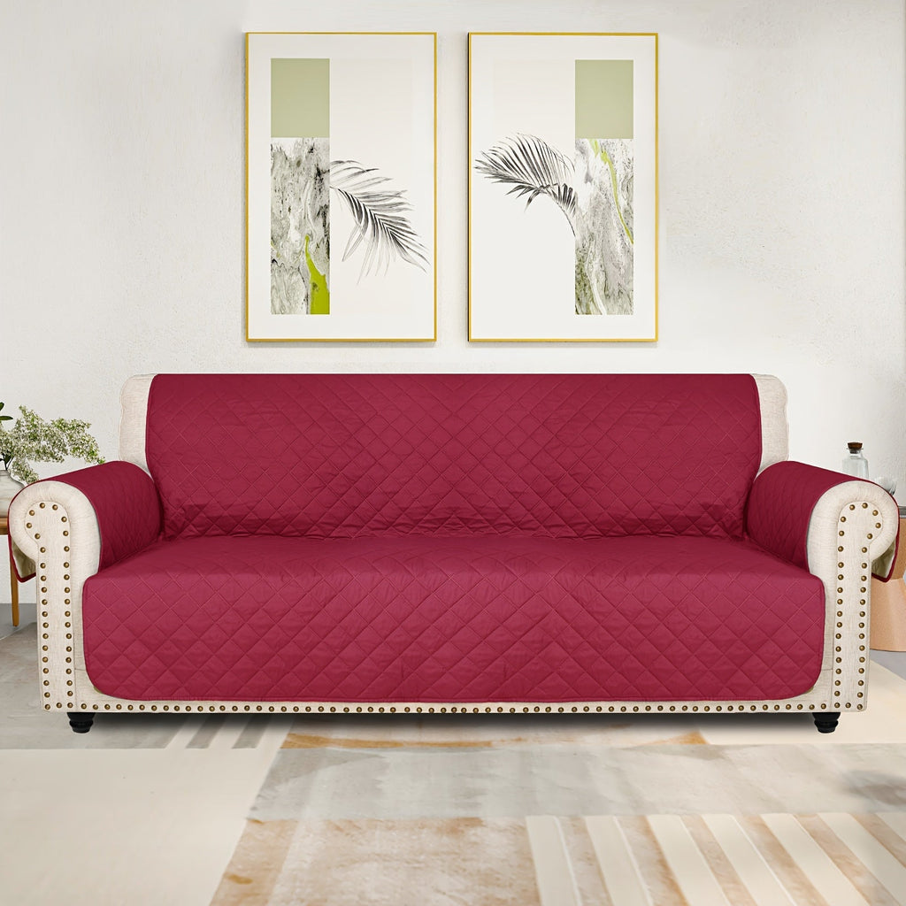 Sofa Slipcover 5-Layer Quilted Thick Sofa Cover Protector Elastic Strap Non-Slip Washable Pet Friendly Universal Fit 3 4 Seater Couch Cover for Living Room - 10 Colors