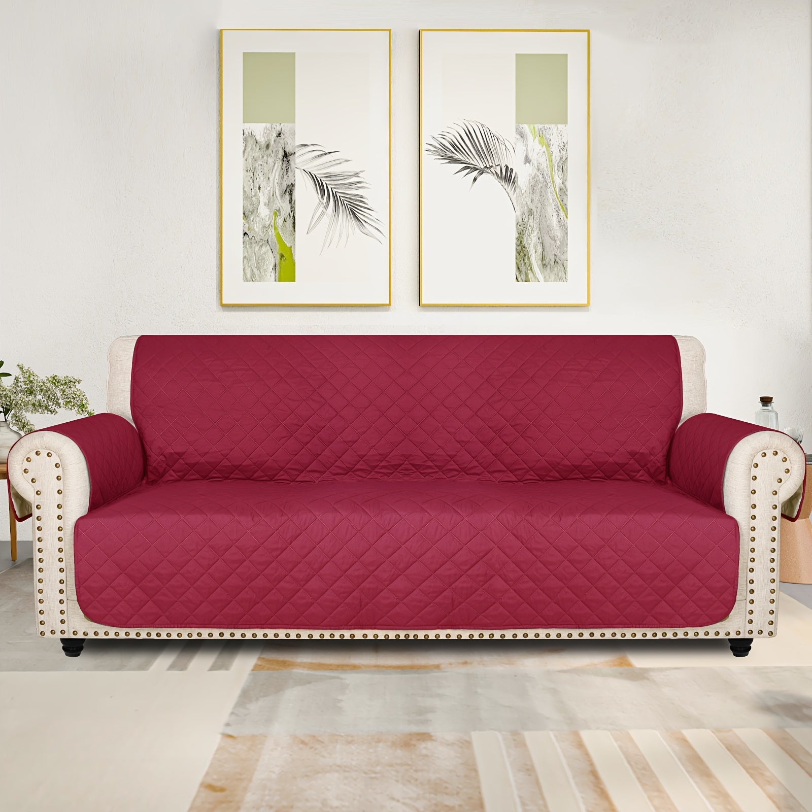 Sofa Slipcover 5-Layer Quilted Thick Sofa Cover Protector Elastic Strap Non-Slip Washable Pet Friendly Universal Fit 3 4 Seater Couch Cover for Living Room - 10 Colors