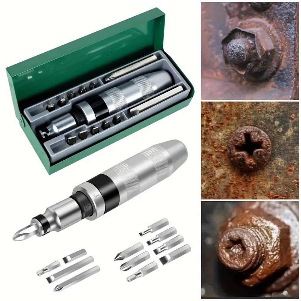Impact Screwdriver Set 13-Piece ¨C Shock Screw Bits, Chisel Bits & Screw Extractor Remover Kit, Multifunctional Metal Shock Driver Tool Set for Stripped Screw Repair & DIY Use