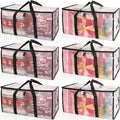 Heavy-Duty Moving Bags Set of 6 ¨C Oversized Storage Totes with Reinforced Handles & Snap-Close Lid, Space Saver Bags for Clothes, Quilts & Moving Supplies, Transparent