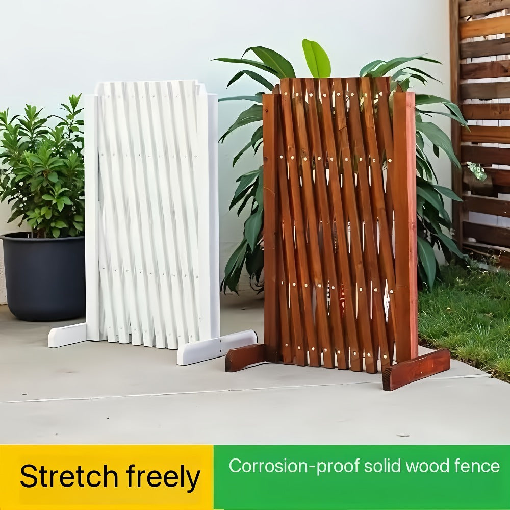 Expandable Wooden Pet Gate Fence Freestanding Retractable Indoor Outdoor Safety Barrier for Dogs Cats - Dark Style Thickened Wood Yard Garden Play Area Divider 27.56 Inch and 35.43 Inch Height Options