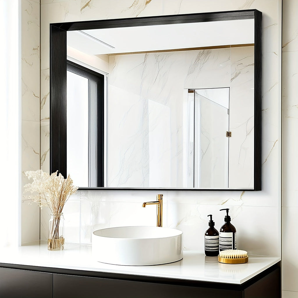 Bathroom Vanity Mirror Wall Mounted Metal Frame Rectangle ¨C Anti-Rust Farmhouse Mirror in Matte Black, Gold & Silver, Multiple Sizes, Horizontal or Vertical Hang