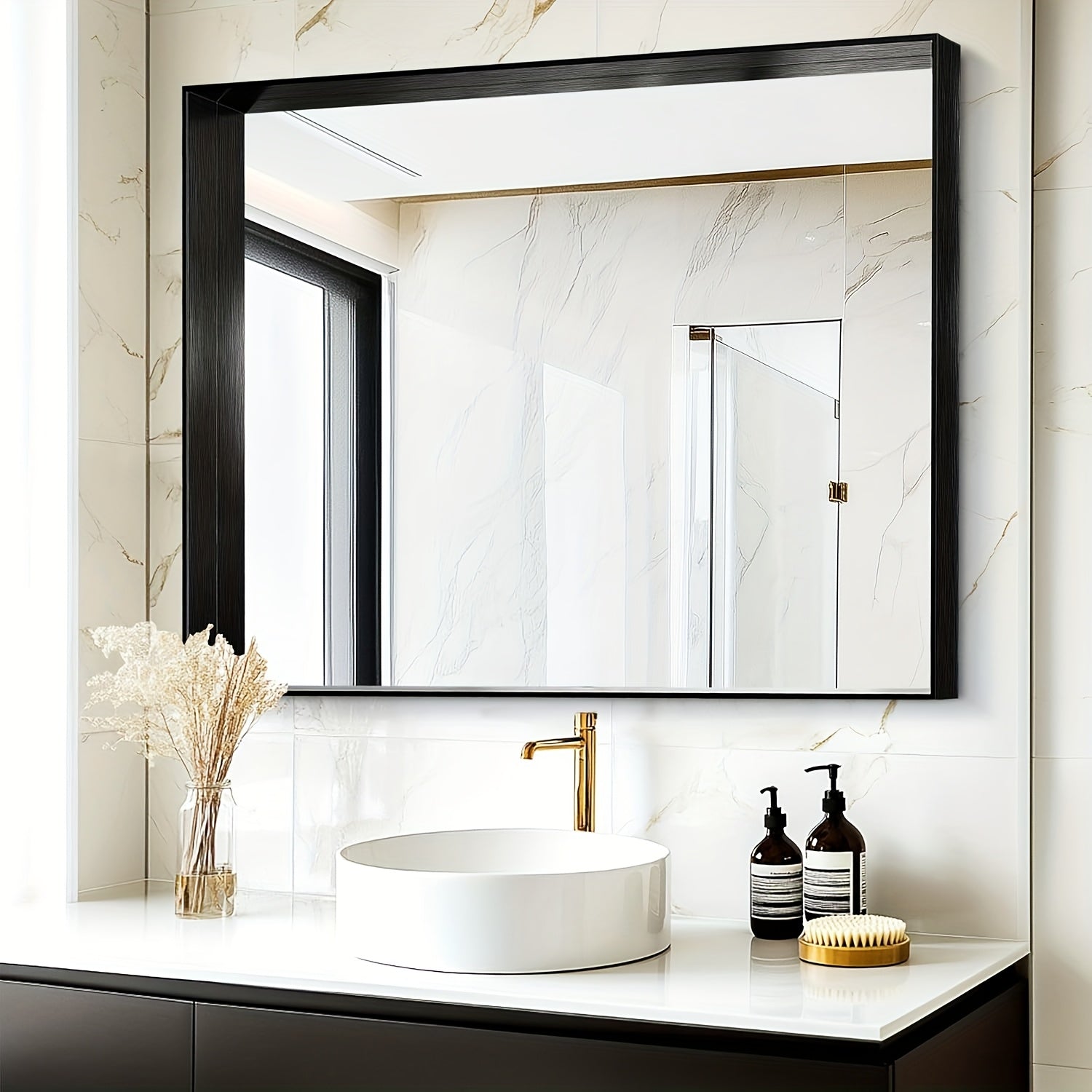 Bathroom Vanity Mirror Wall Mounted Metal Frame Rectangle ¨C Anti-Rust Farmhouse Mirror in Matte Black, Gold & Silver, Multiple Sizes, Horizontal or Vertical Hang